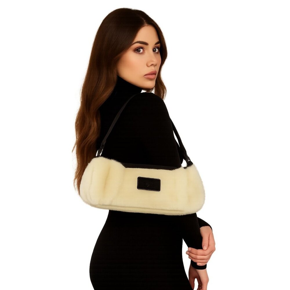 Bag Feefe White Rabbit Fur Suede Barrel Purse Shoulder Handbag WOMAN'S WOMEN'S